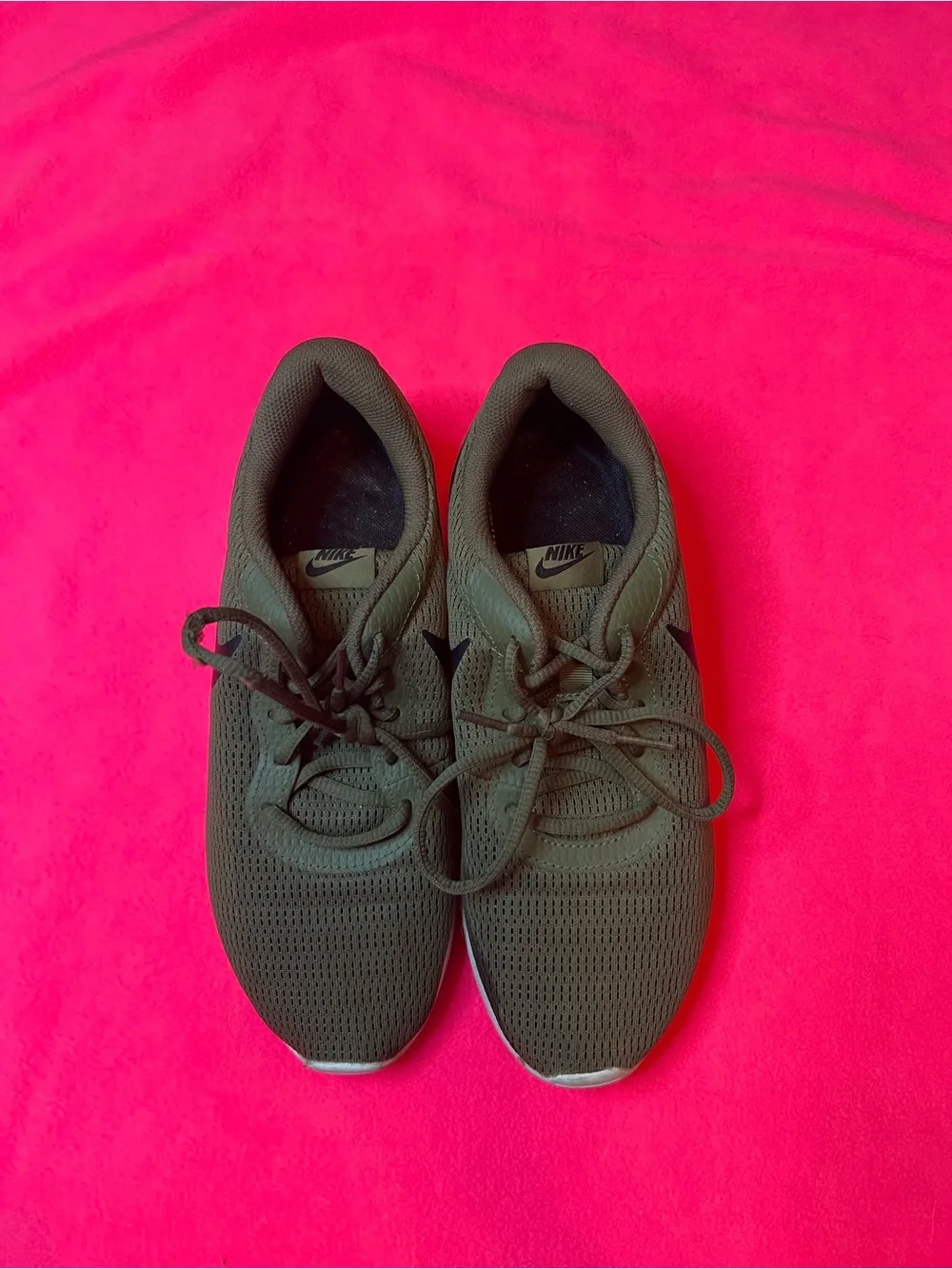 Nike Olive Green Sneakers with Black Swoosh and White Sole